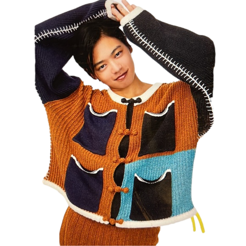 YAN Yan Knits Large Cardigan & Skirt set! Black, yellow, gold, blue NWT